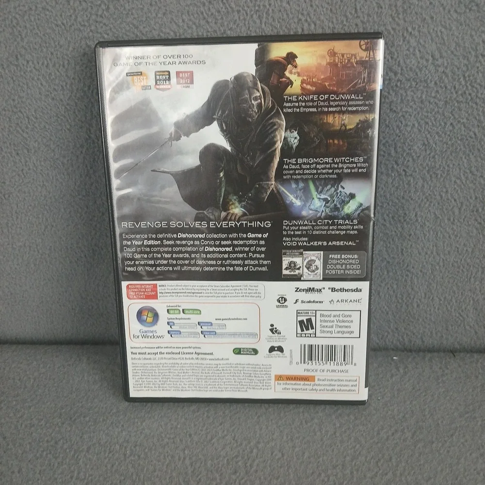 Dishonored Game of the Year Edition DVD PC Game For Windows GOTY - CIB